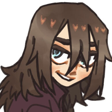 Drawing of a brown haired nonbinary guy in a deep red/purple button up shirt.